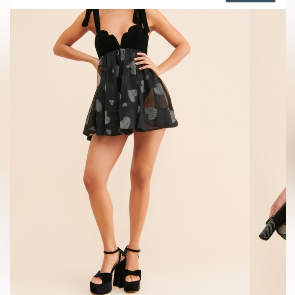 For love & lemons Alexandra sheer printed heart mini dress velvet tie body suit - Picture 3 of 15